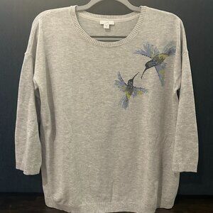 J. Jill Hummingbird Grey Crewneck Sweater, ¾ sleeves, size Small